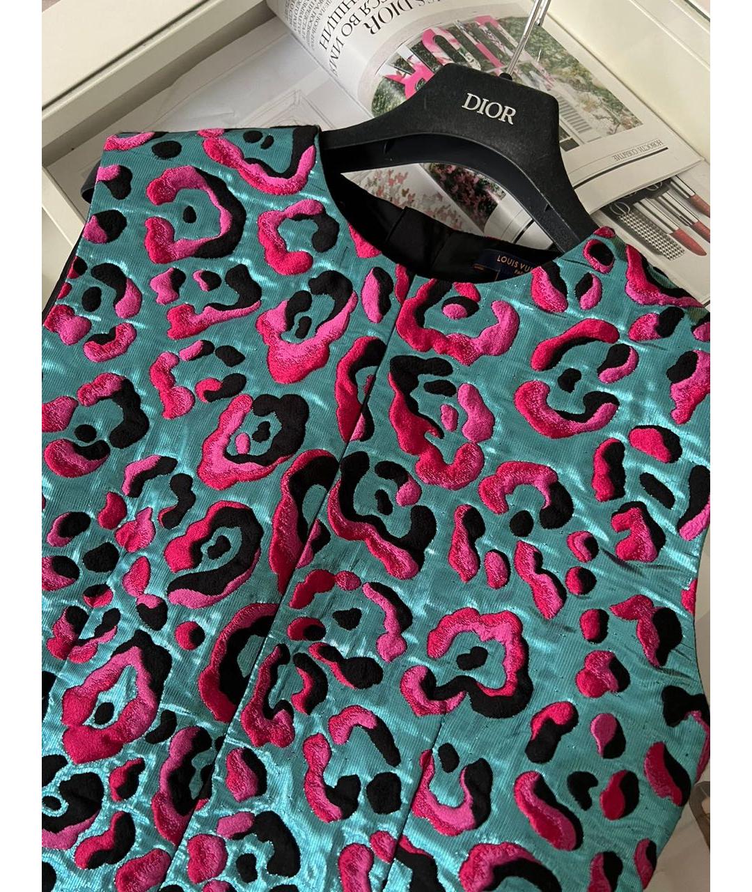 LOUIS VUITTON Бирюзовое полиэстеровое коктейльное платье, фото 4