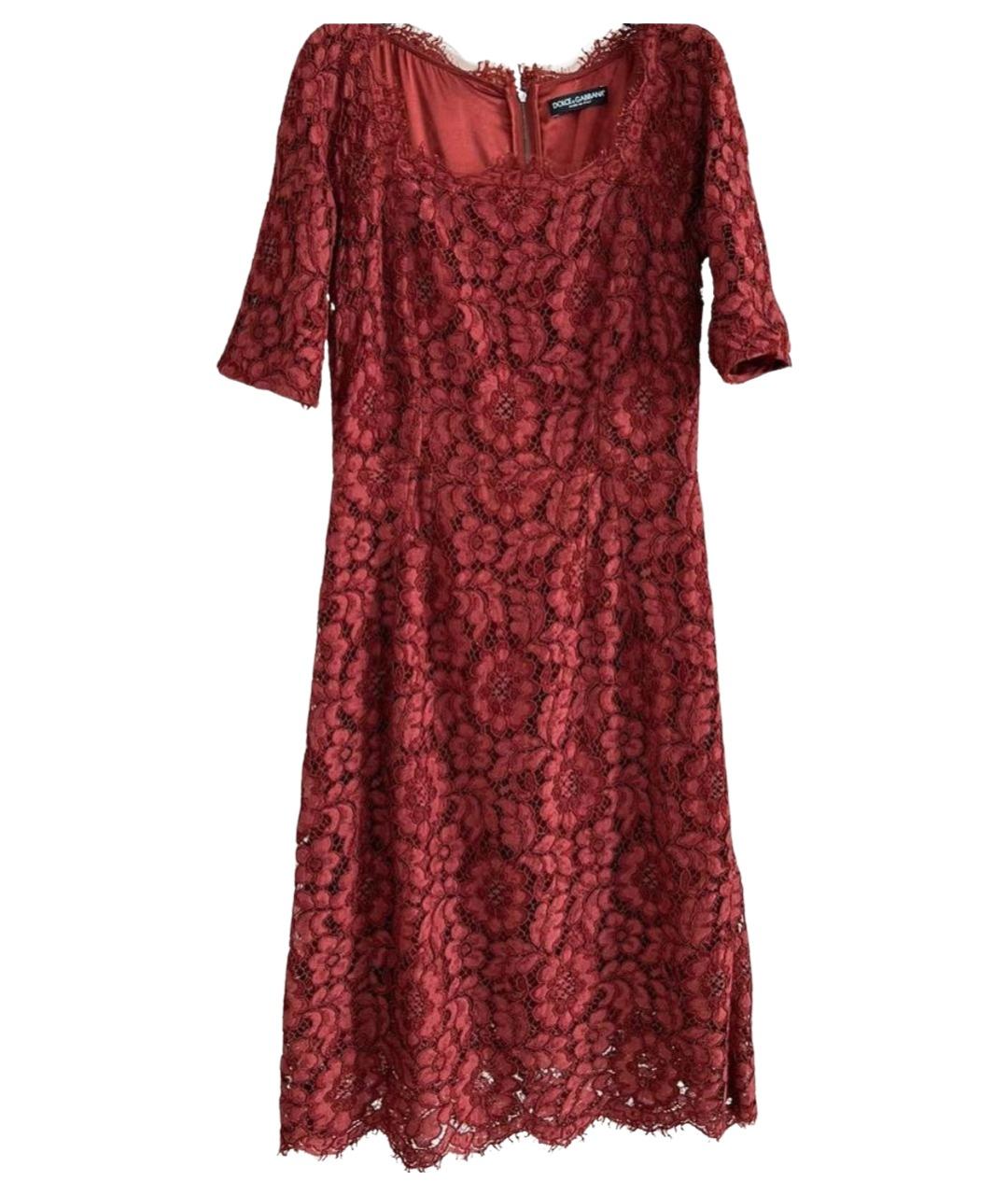 DOLCE&GABBANA Бордовое кружевное коктейльное платье, фото 1