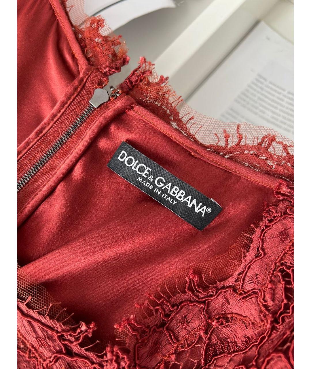 DOLCE&GABBANA Бордовое кружевное коктейльное платье, фото 4