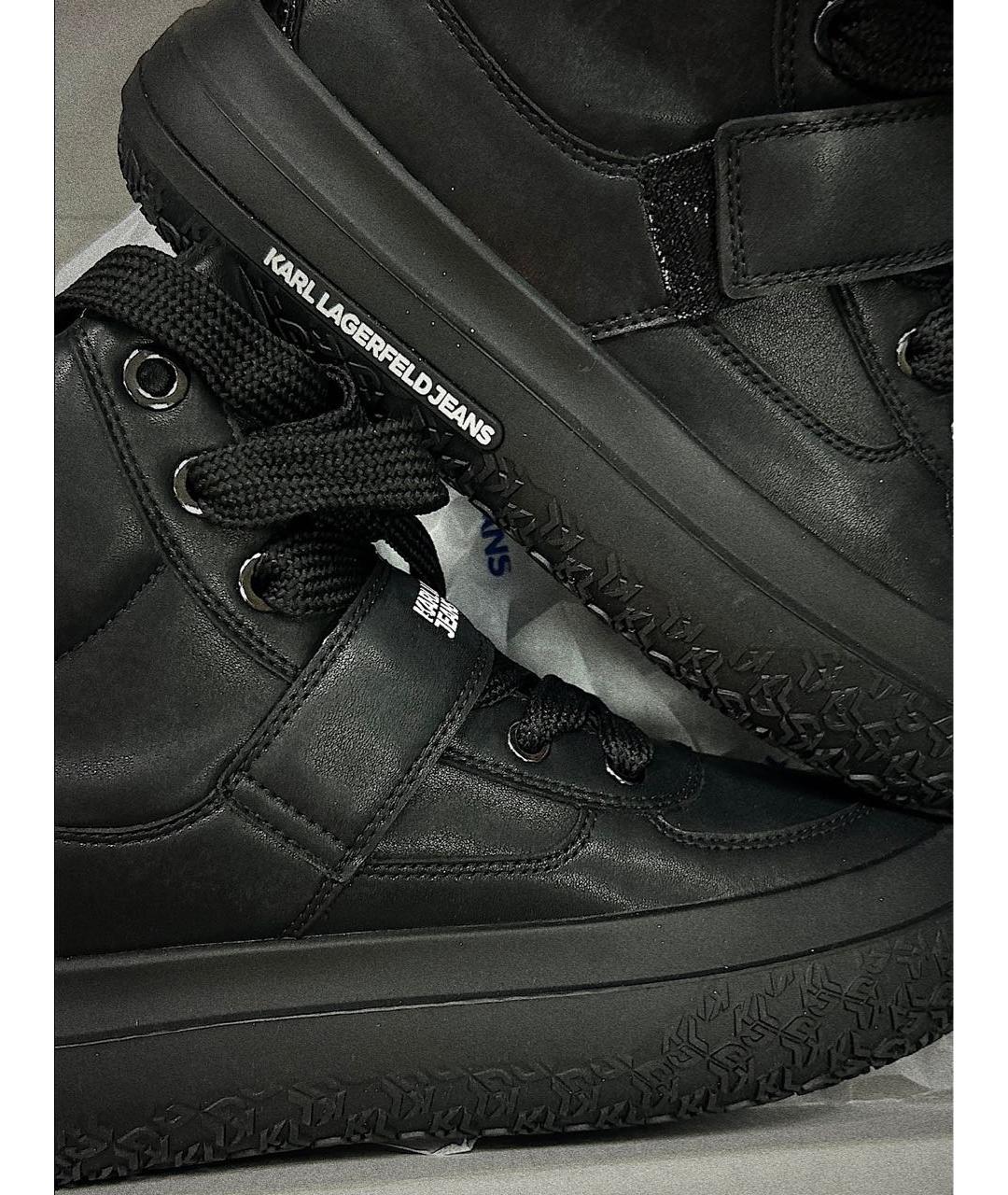 KARL LAGERFELD Черные кожаные высокие кроссовки / кеды, фото 4
