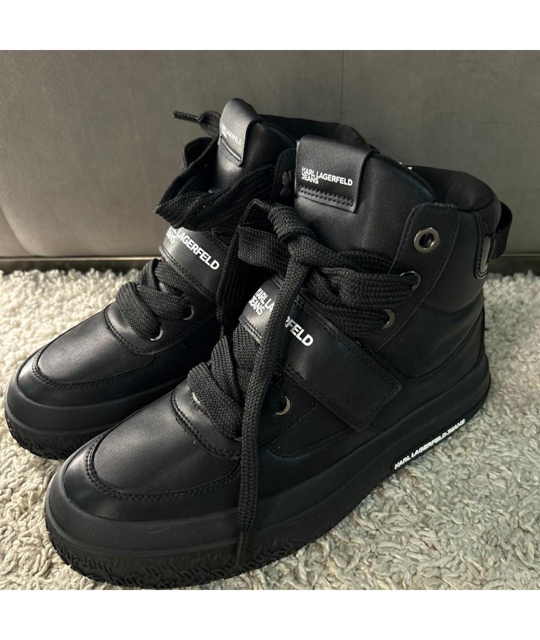 KARL LAGERFELD Черные кожаные высокие кроссовки / кеды, фото 2