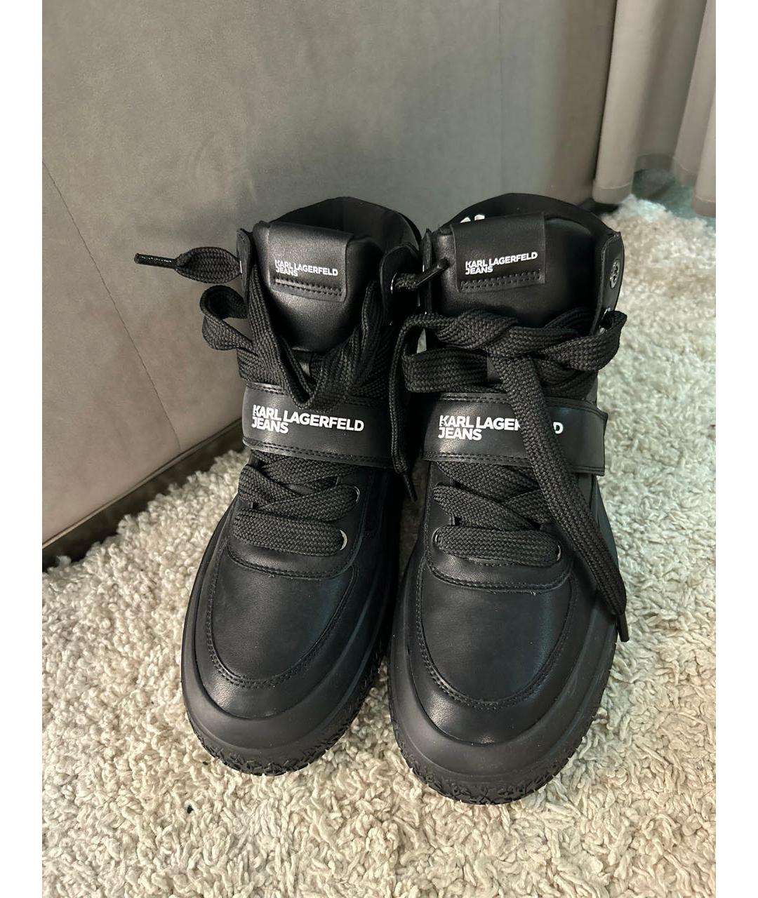 KARL LAGERFELD Черные кожаные высокие кроссовки / кеды, фото 6