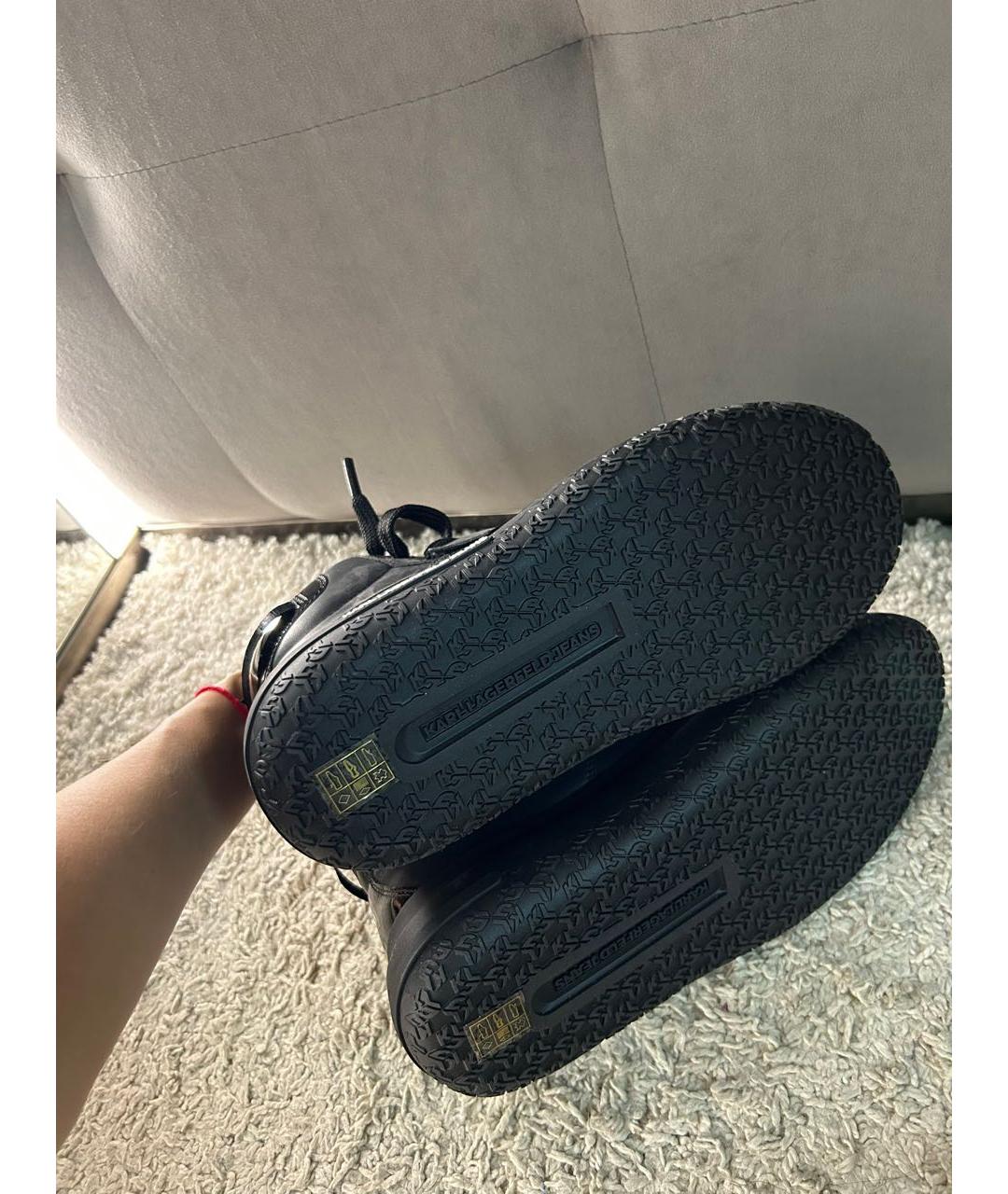 KARL LAGERFELD Черные кожаные высокие кроссовки / кеды, фото 8