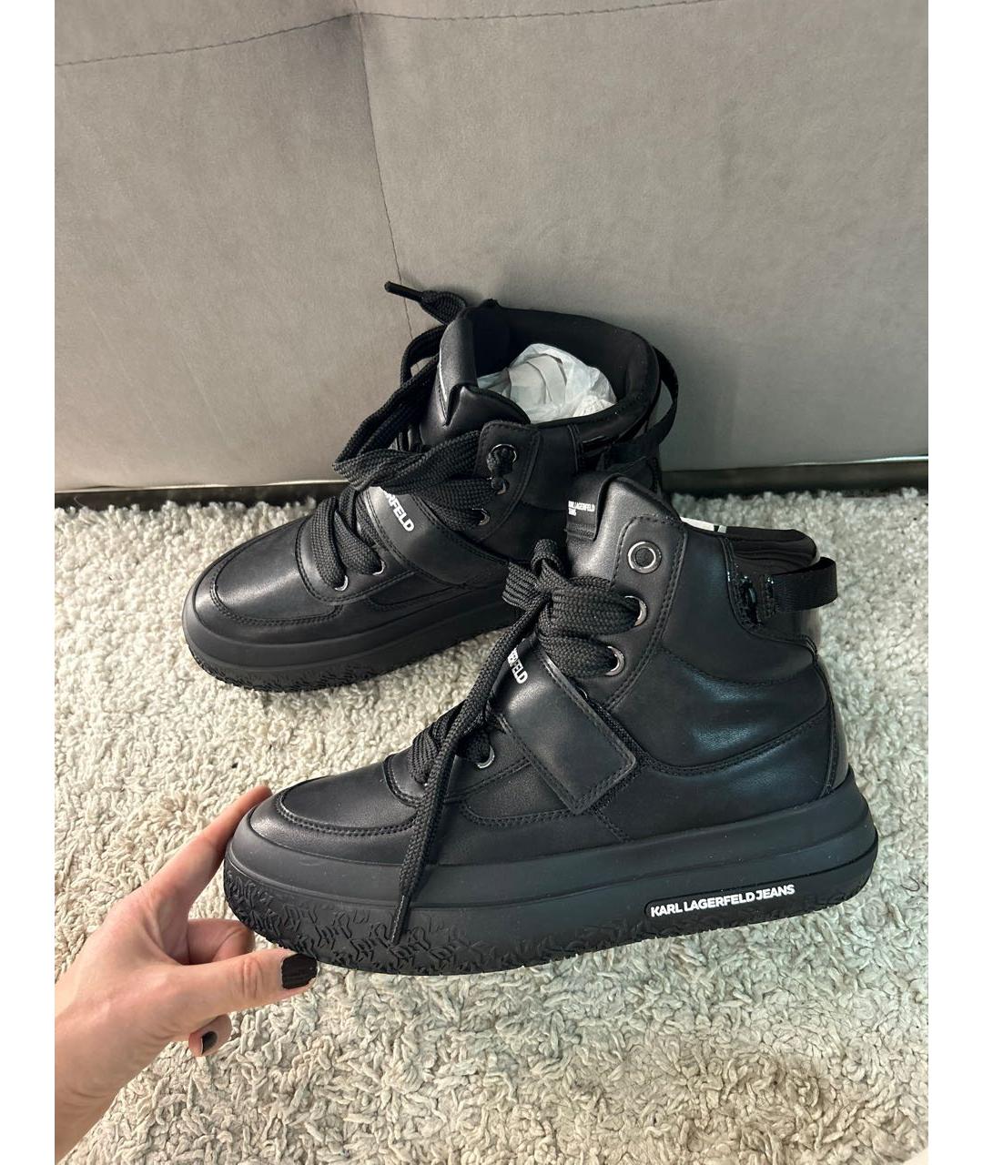 KARL LAGERFELD Черные кожаные высокие кроссовки / кеды, фото 9
