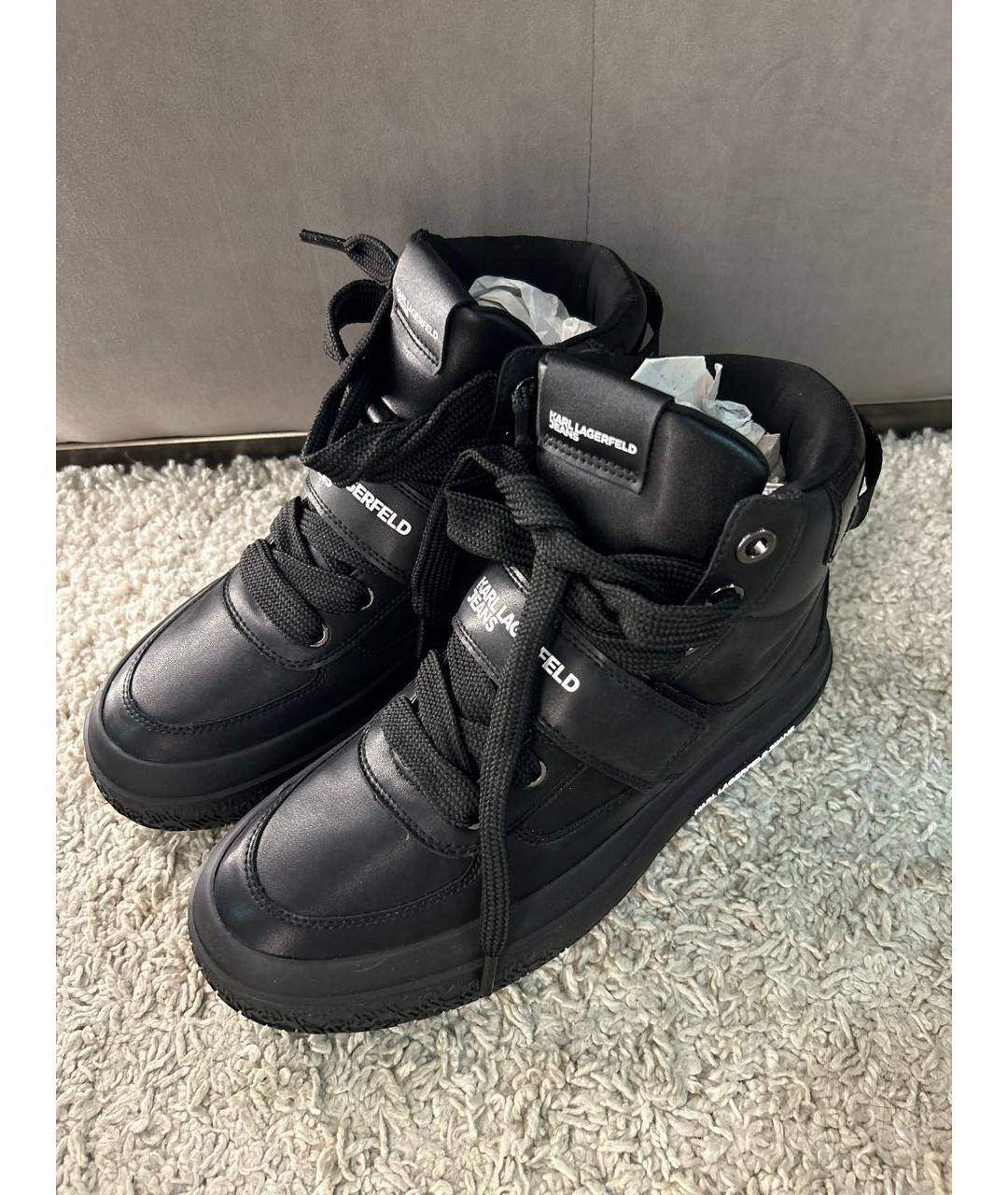 KARL LAGERFELD Черные кожаные высокие кроссовки / кеды, фото 5