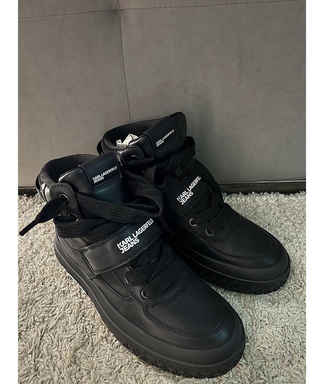 KARL LAGERFELD Черные кожаные высокие кроссовки / кеды, фото 4