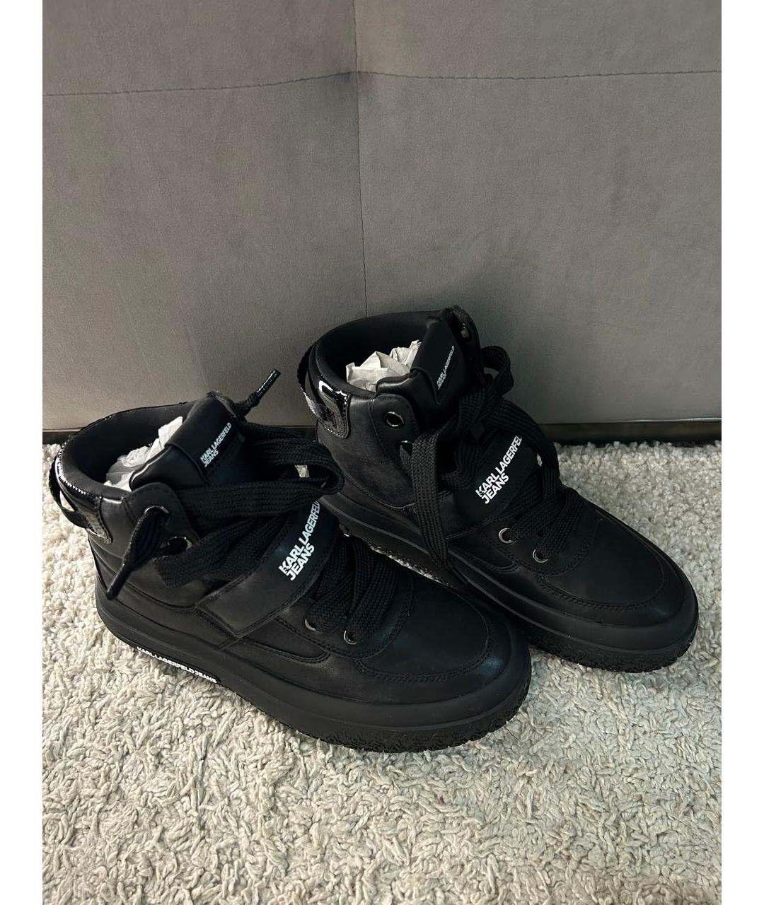 KARL LAGERFELD Черные кожаные высокие кроссовки / кеды, фото 3