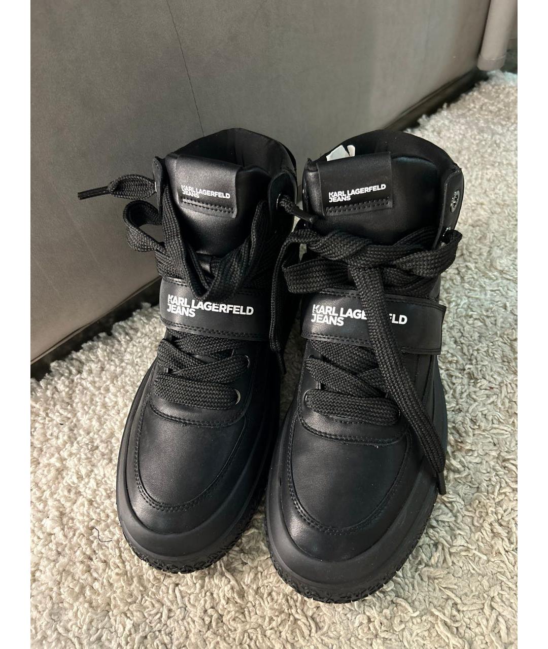 KARL LAGERFELD Черные кожаные высокие кроссовки / кеды, фото 7
