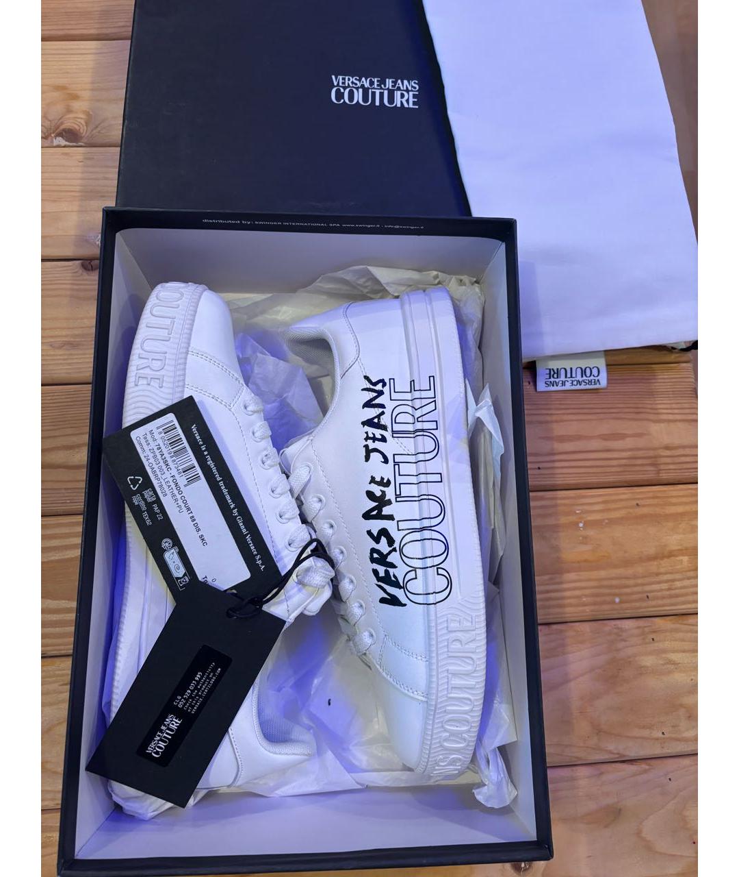 VERSACE JEANS COUTURE Белые кожаные низкие кроссовки / кеды, фото 5