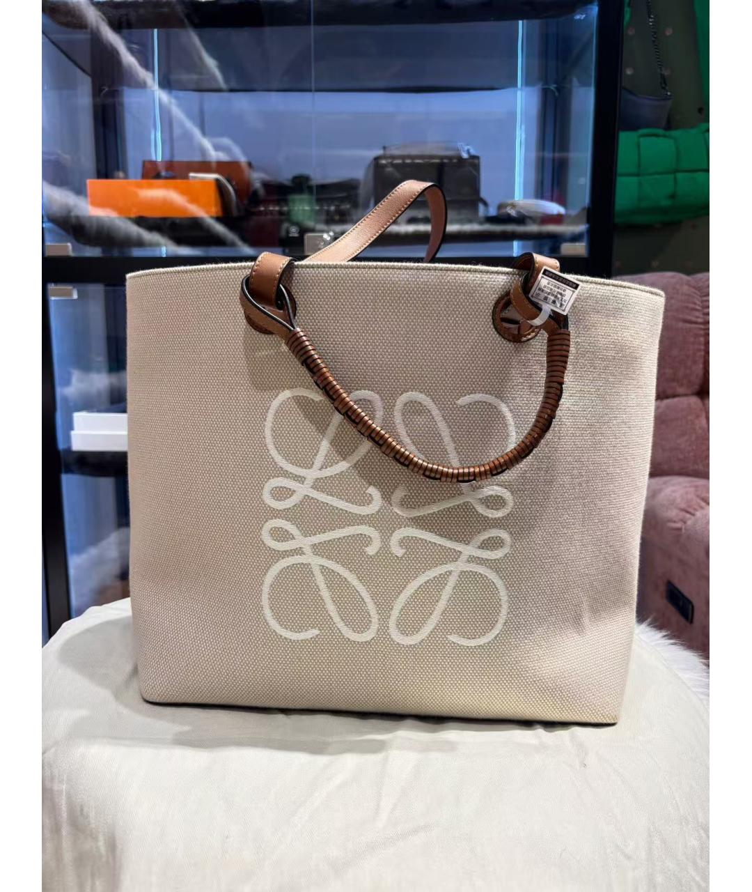 LOEWE Бежевая тканевая сумка тоут, фото 2