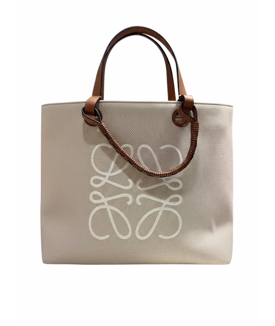 LOEWE Бежевая тканевая сумка тоут, фото 1