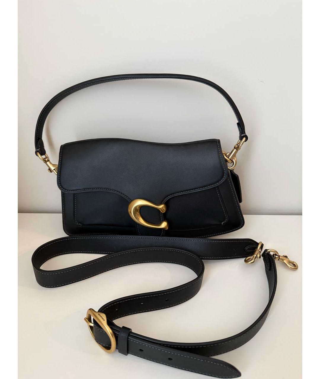 COACH Черная кожаная сумка с короткими ручками, фото 5