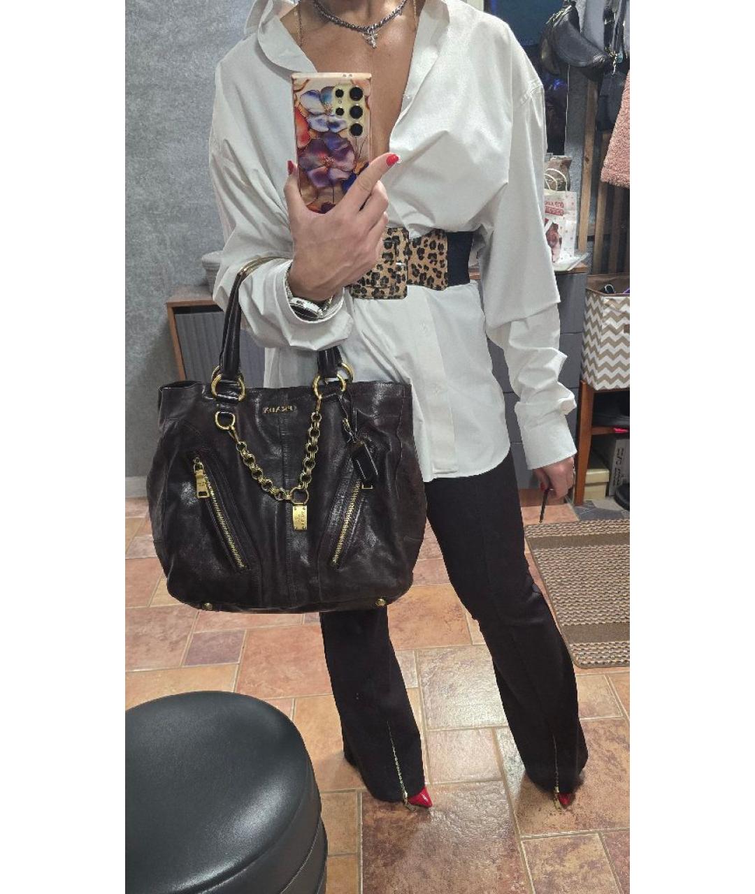 PRADA Коричневая кожаная сумка с короткими ручками, фото 5