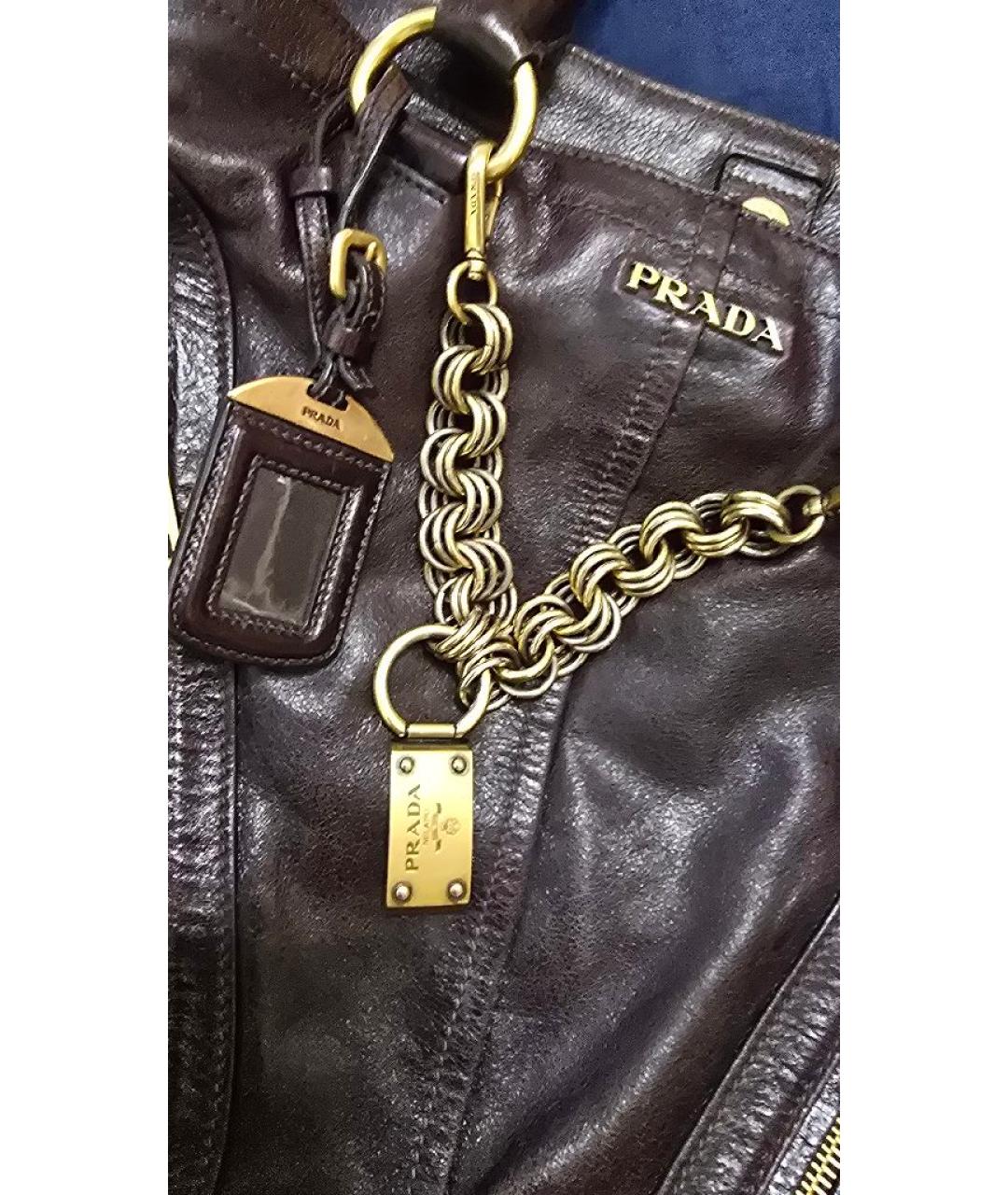 PRADA Коричневая кожаная сумка с короткими ручками, фото 8