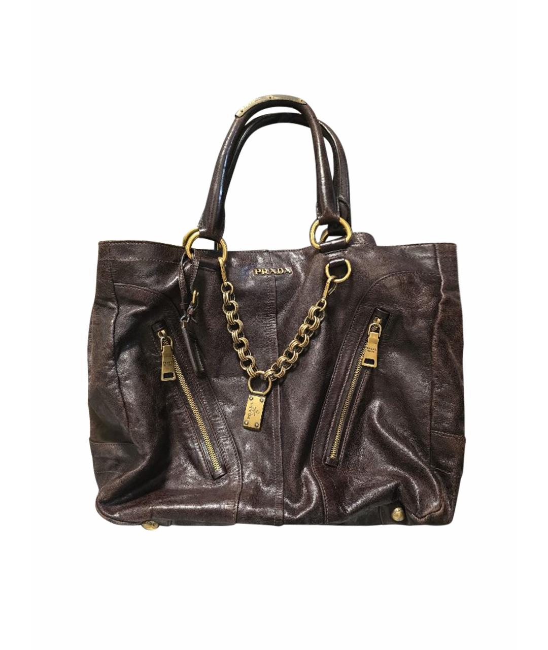 PRADA Коричневая кожаная сумка с короткими ручками, фото 1