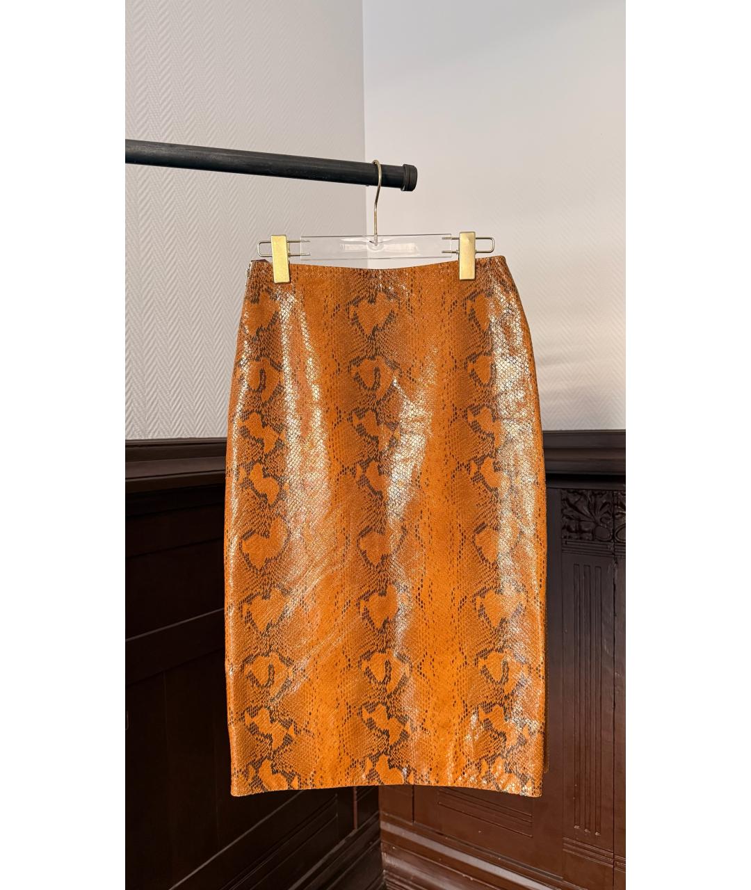 MARNI Оранжевая кожаная юбка миди, фото 6