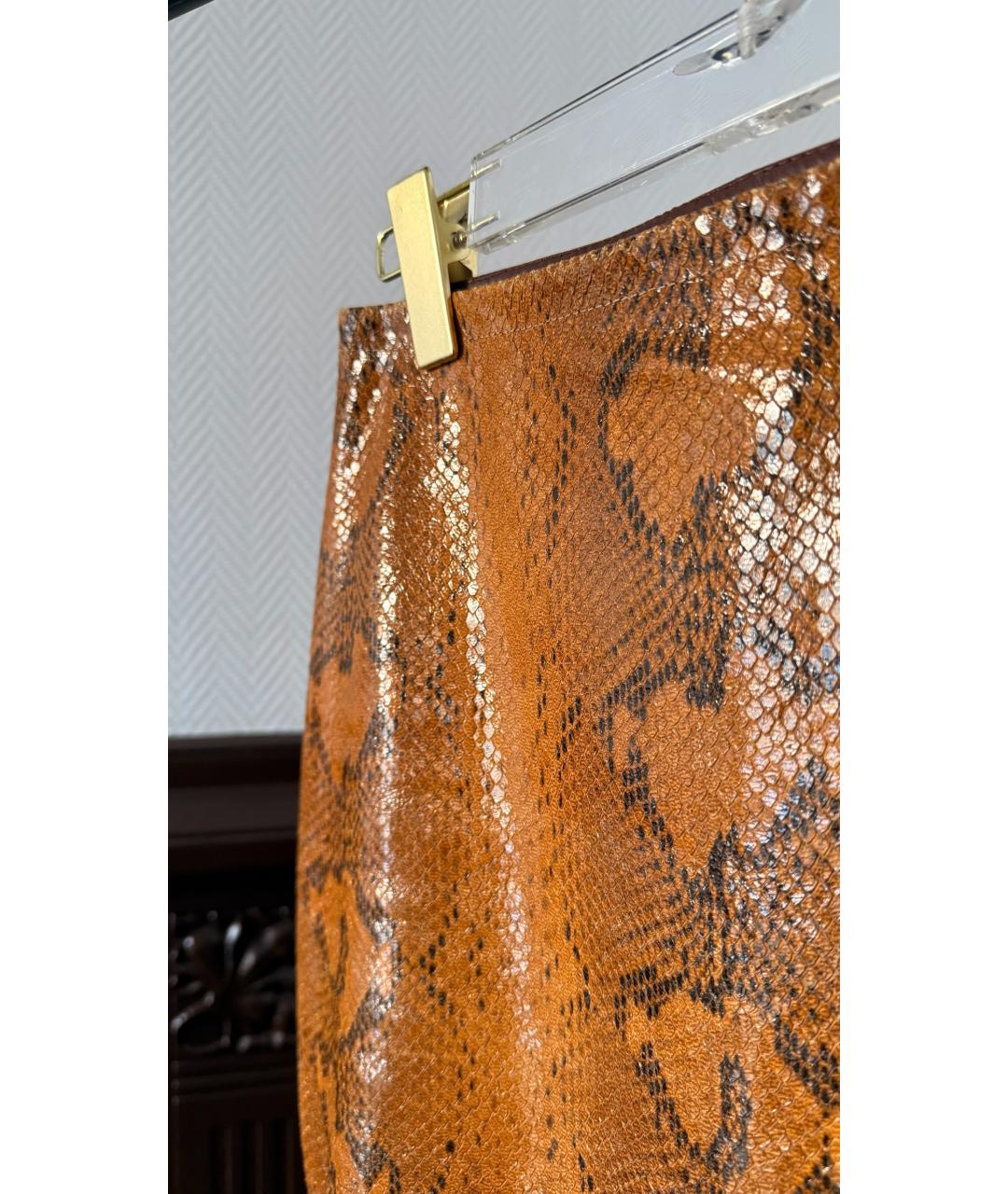 MARNI Оранжевая кожаная юбка миди, фото 3
