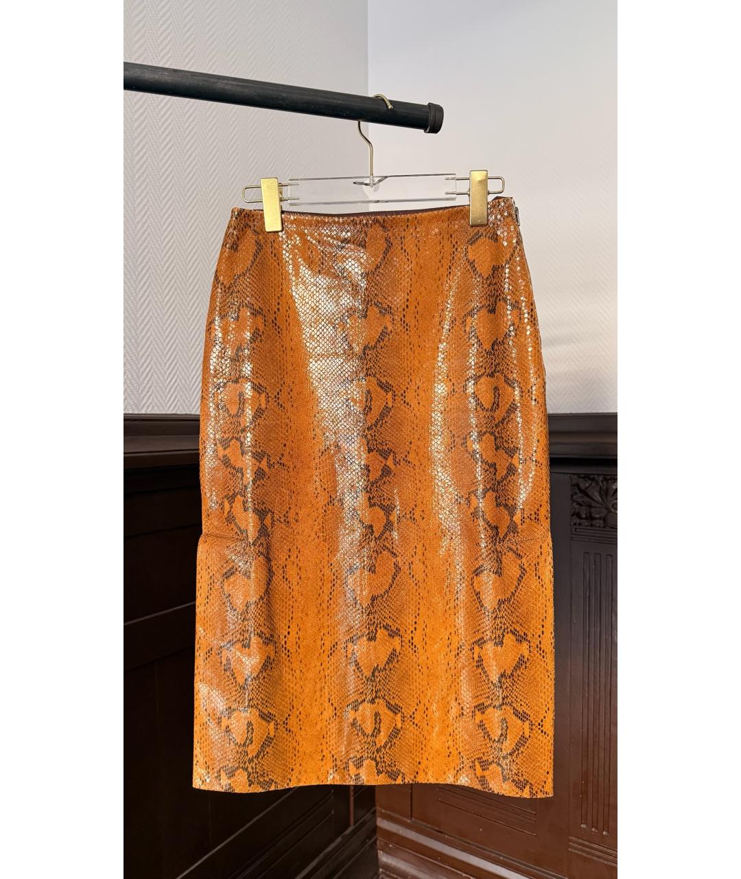 MARNI Оранжевая кожаная юбка миди, фото 2