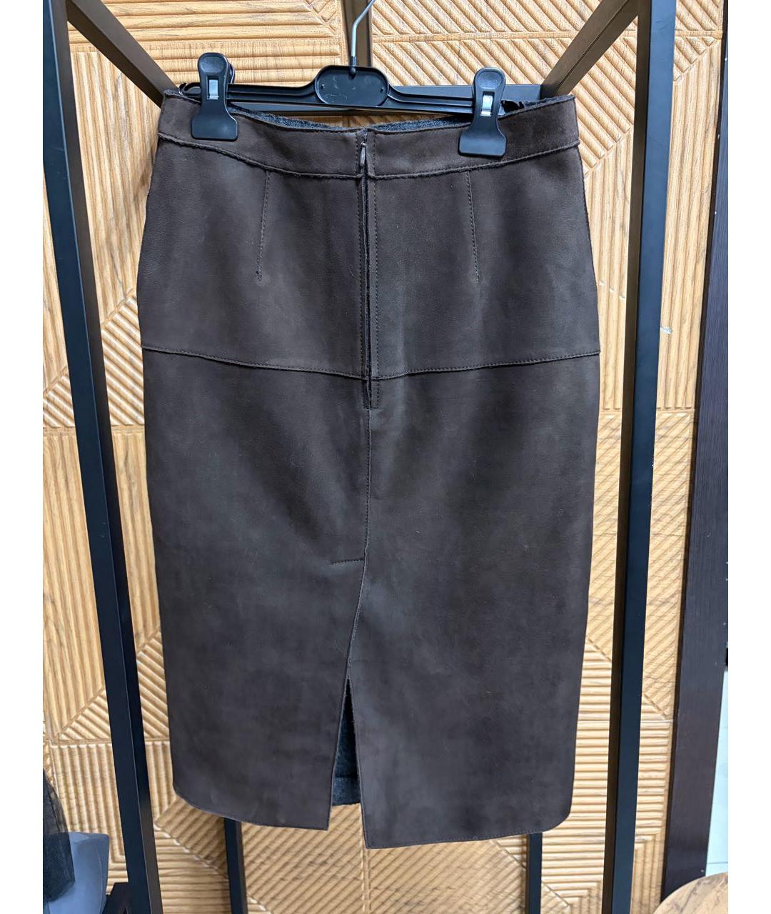 P.A.R.O.S.H. Коричневая замшевая юбка миди, фото 4