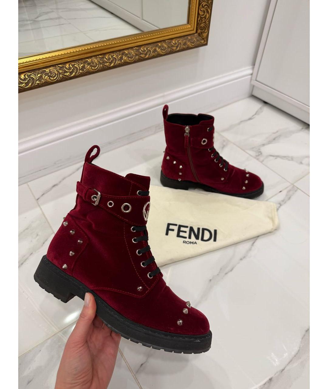 FENDI Бордовые ботинки, фото 7