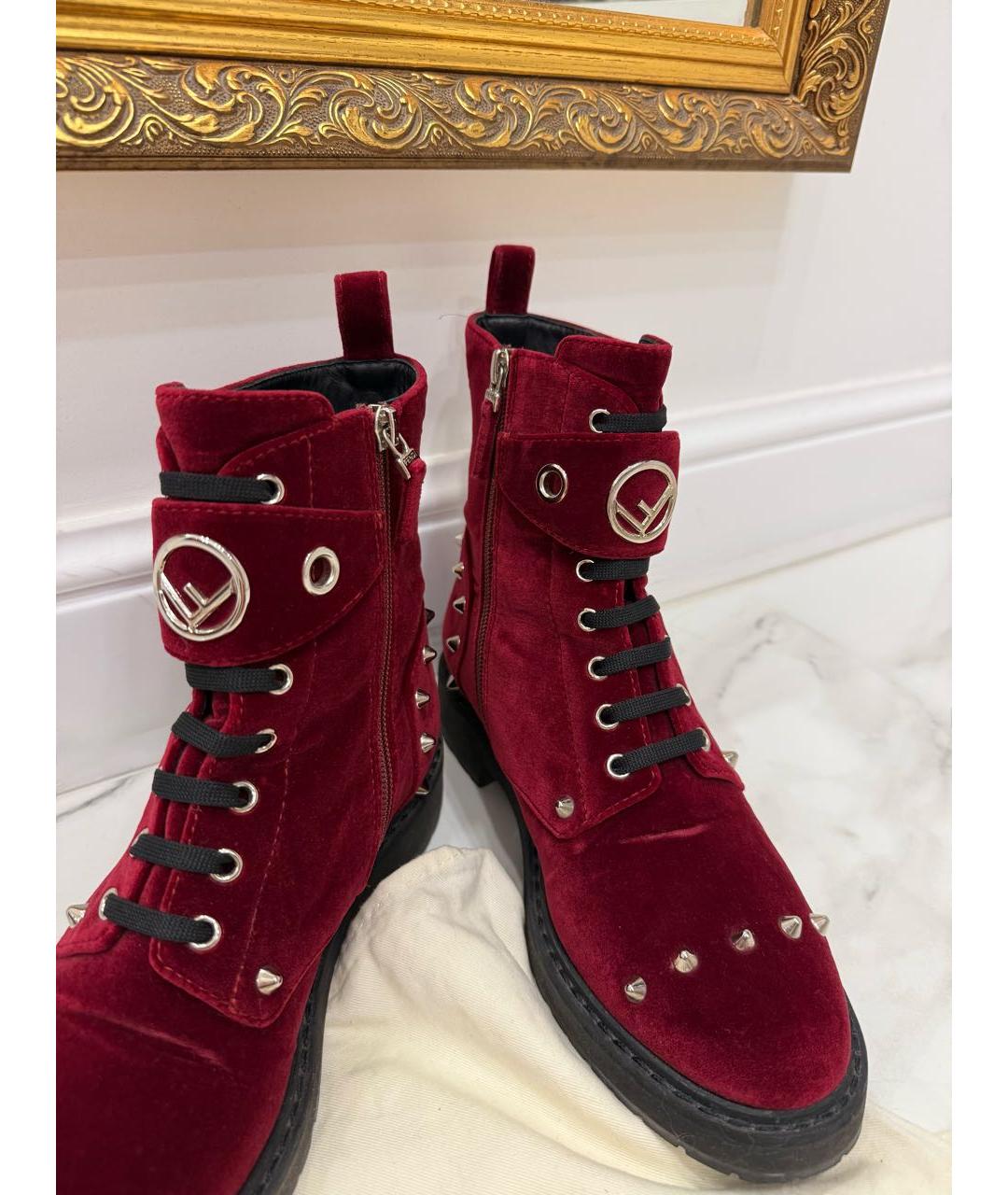 FENDI Бордовые ботинки, фото 3