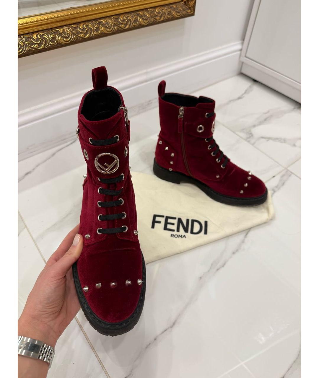 FENDI Бордовые ботинки, фото 6