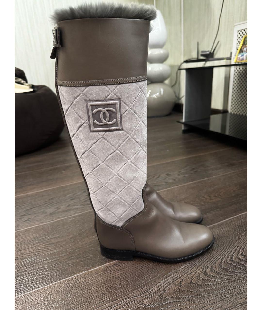 CHANEL Бежевые кожаные сапоги, фото 8