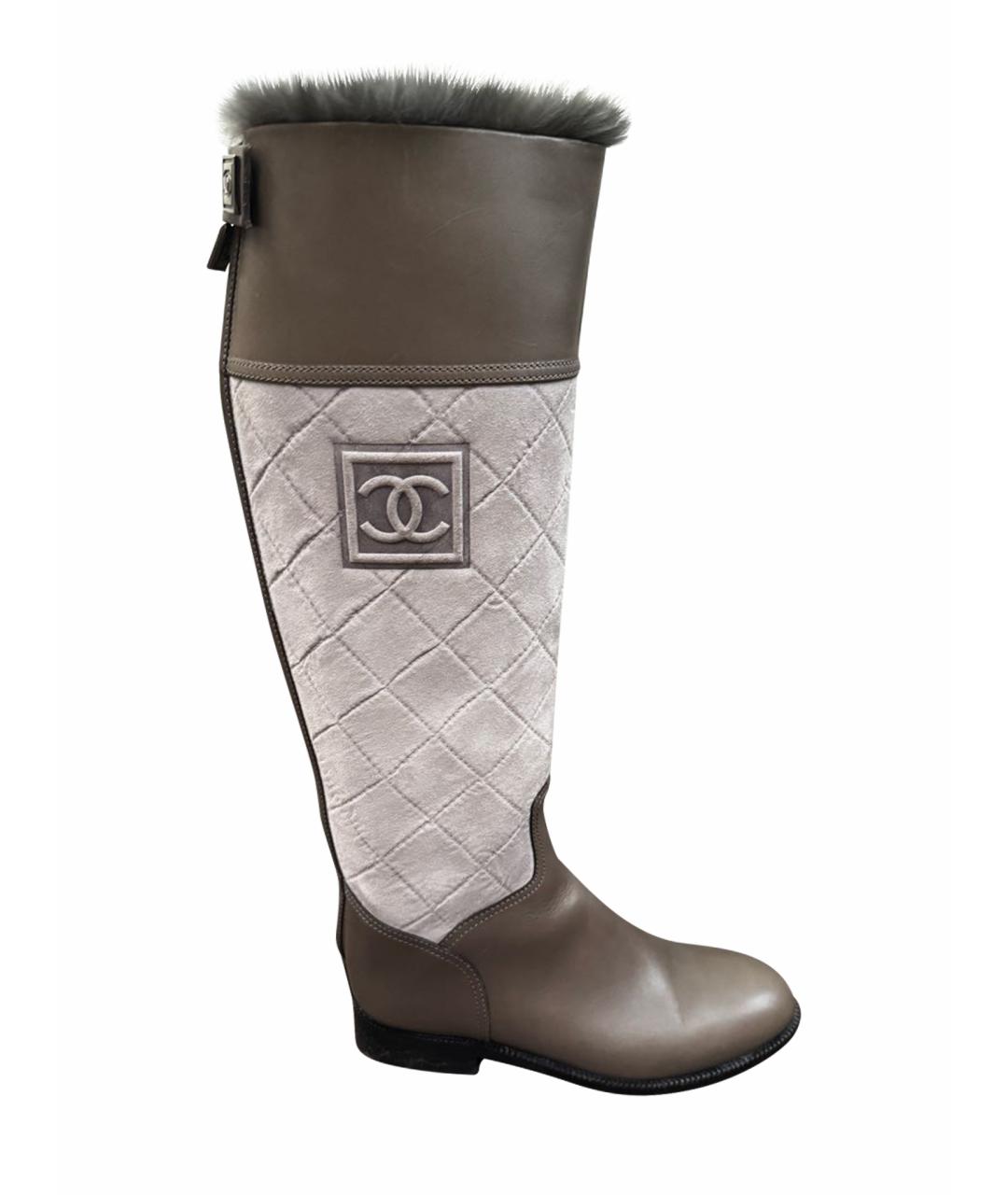 CHANEL Бежевые кожаные сапоги, фото 1