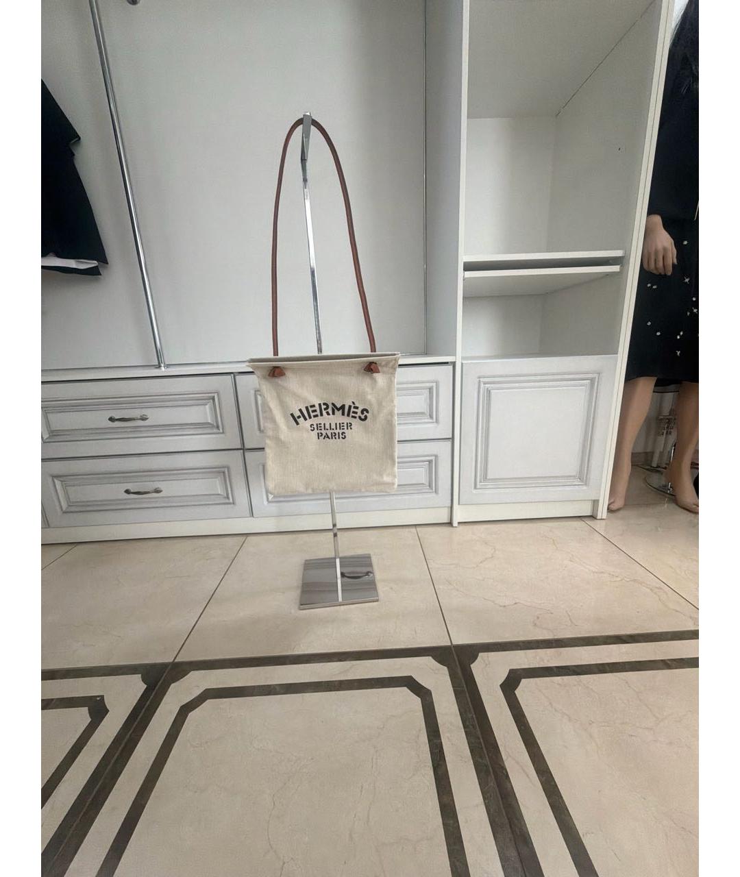 HERMES Бежевая хлопковая сумка тоут, фото 2