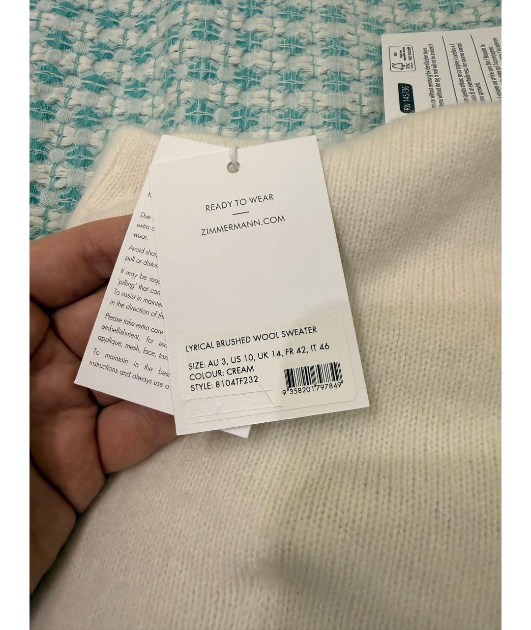 ZIMMERMANN Белый шерстяной джемпер / свитер, фото 3