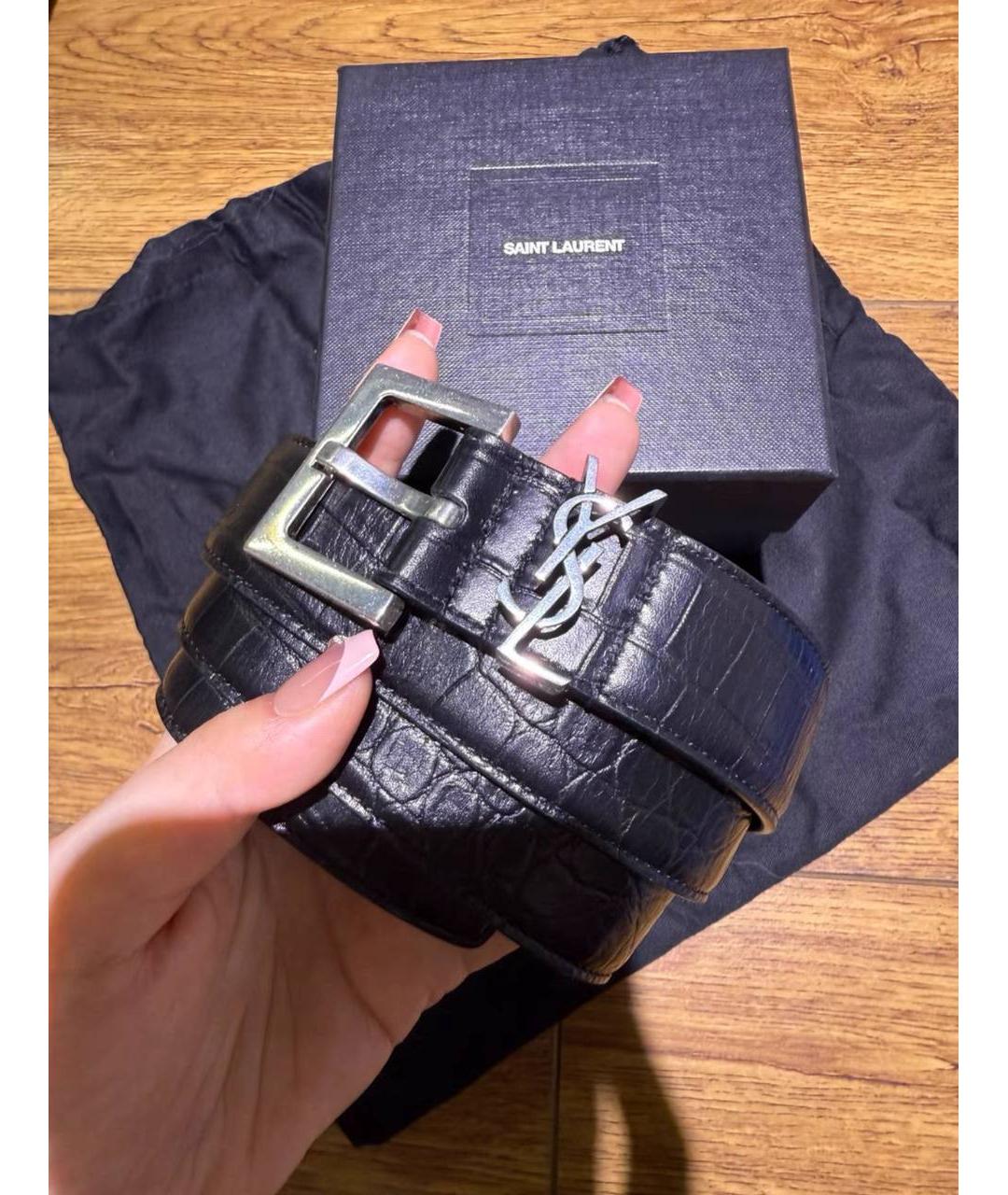 SAINT LAURENT Черный кожаный ремень, фото 4