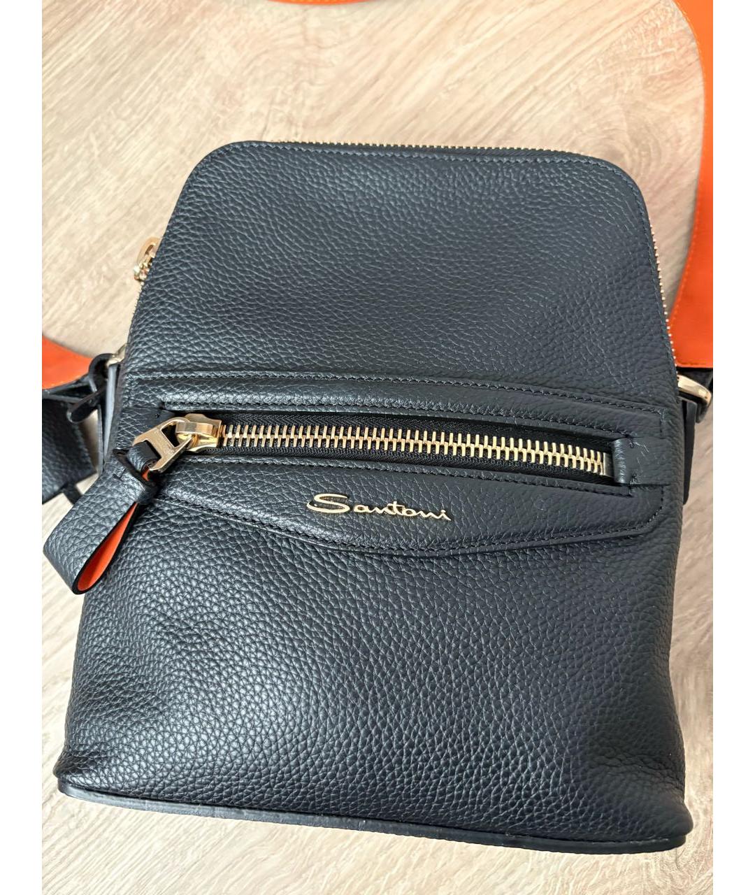SANTONI Черная кожаная сумка на плечо, фото 5
