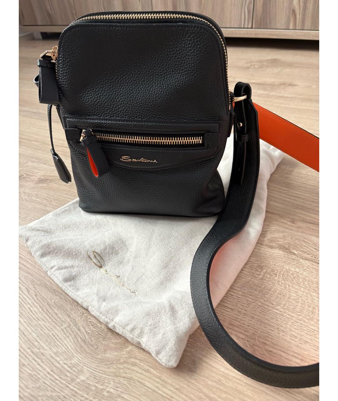 SANTONI Черная кожаная сумка на плечо, фото 4