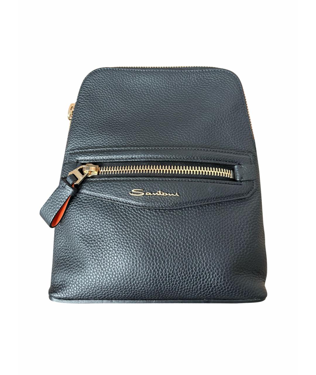 SANTONI Черная кожаная сумка на плечо, фото 1