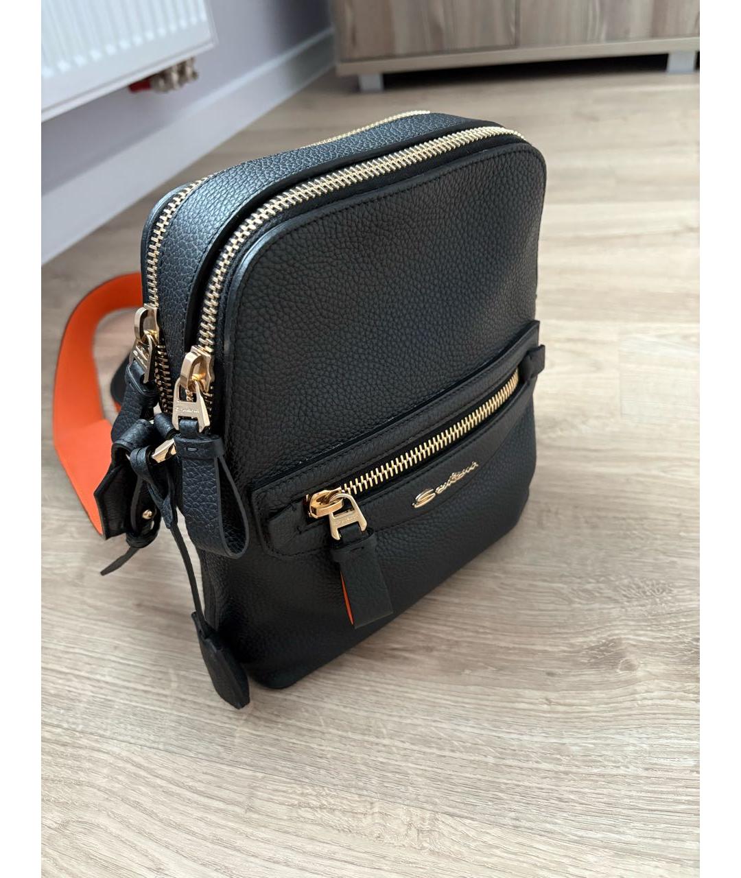 SANTONI Черная кожаная сумка на плечо, фото 2