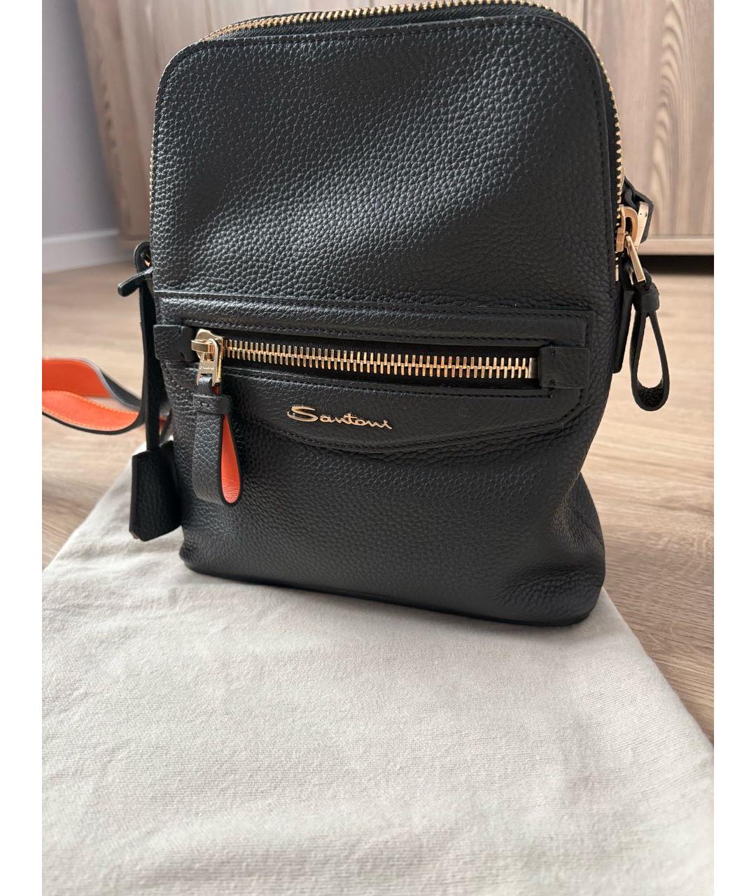 SANTONI Черная кожаная сумка на плечо, фото 3