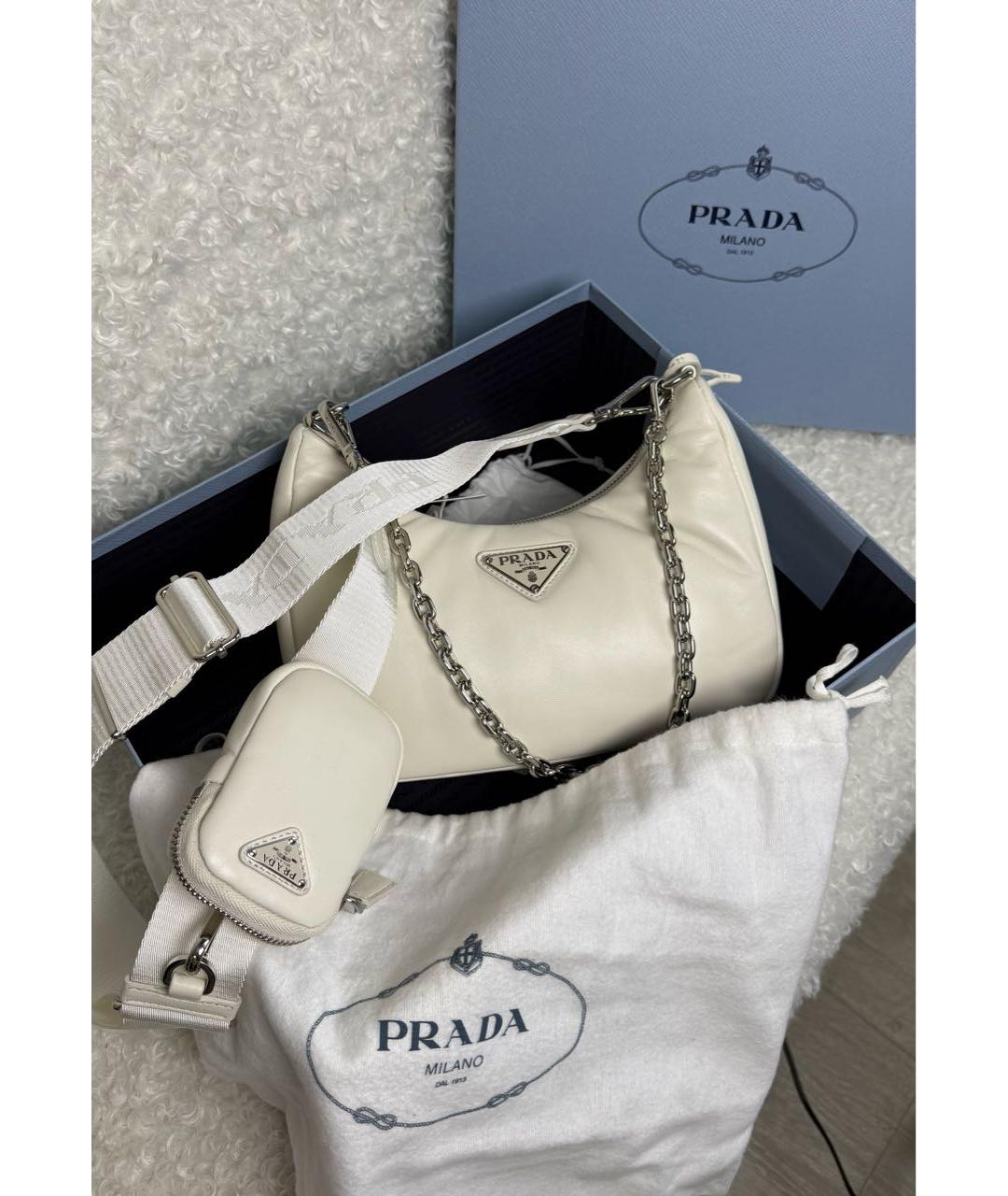 PRADA Белая кожаная сумка через плечо, фото 5