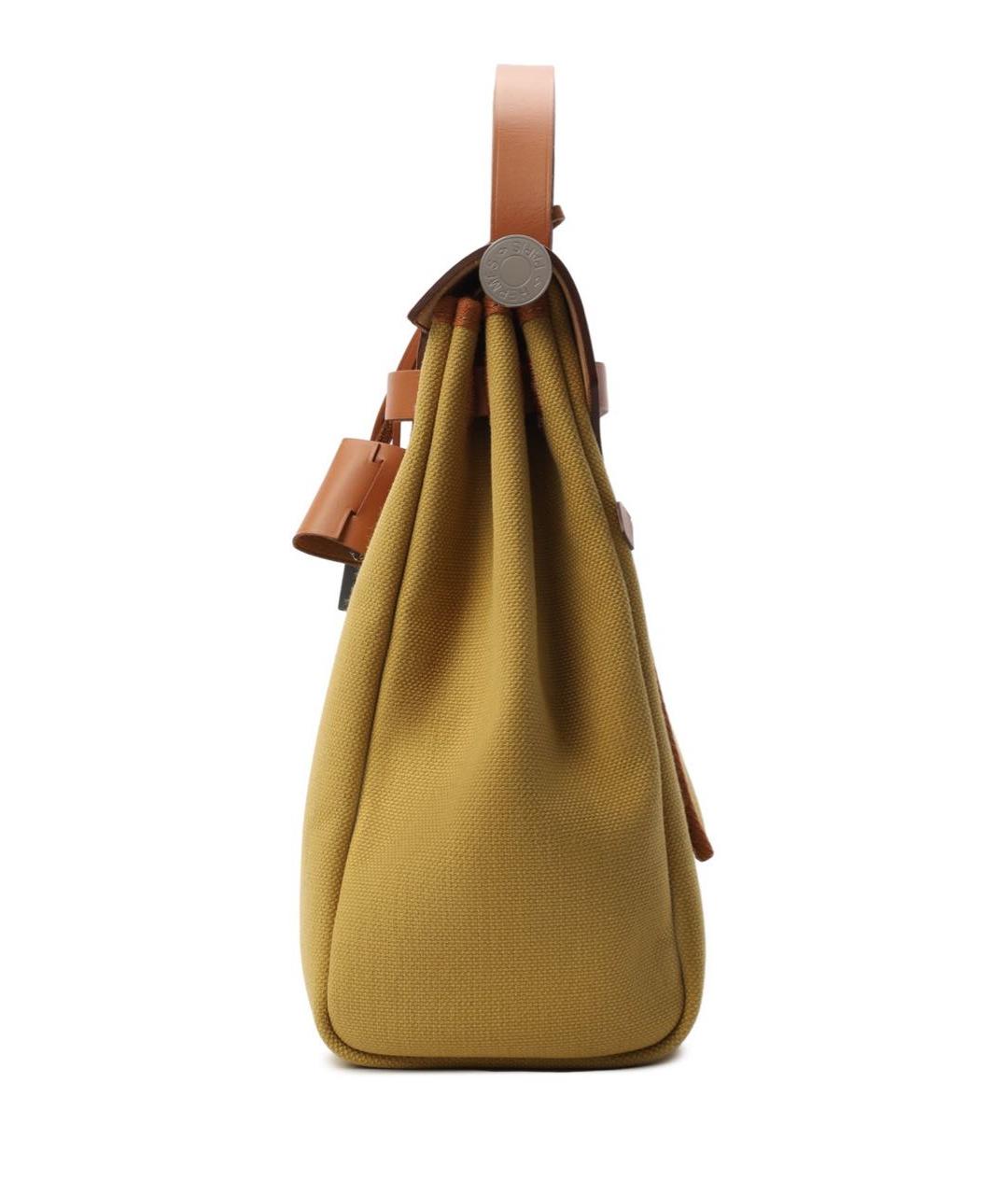 HERMES Горчичная тканевая сумка с короткими ручками, фото 2