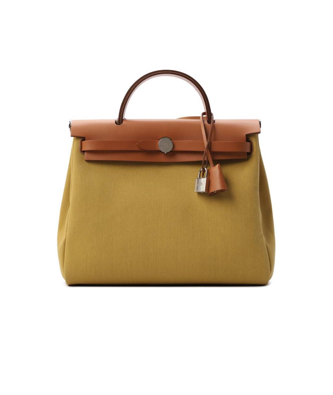 HERMES Горчичная тканевая сумка с короткими ручками, фото 8