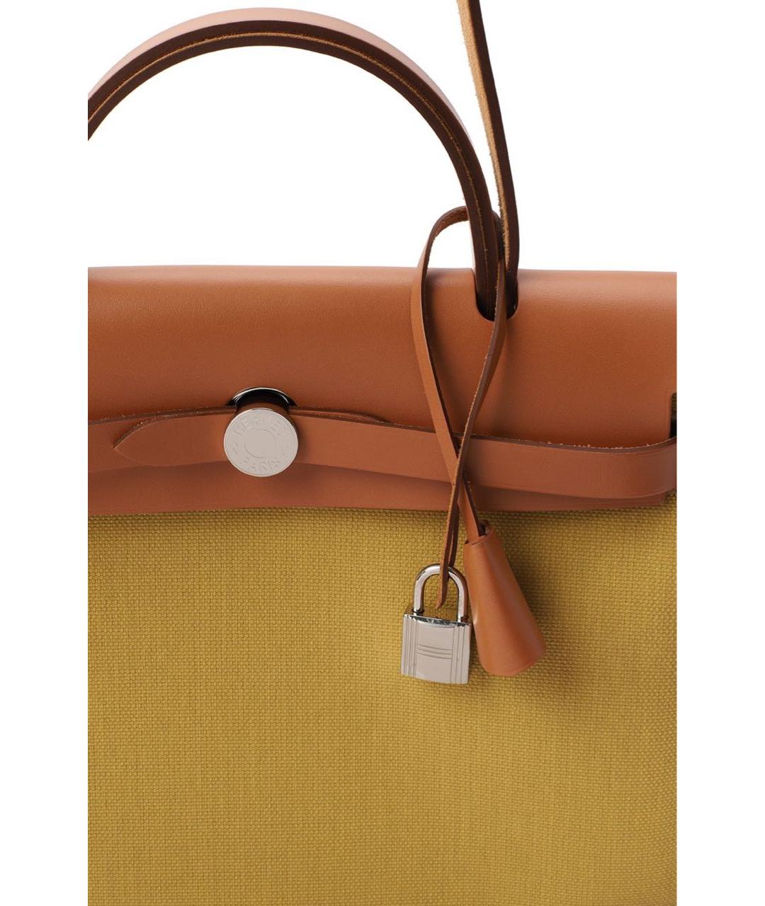 HERMES Горчичная тканевая сумка с короткими ручками, фото 6