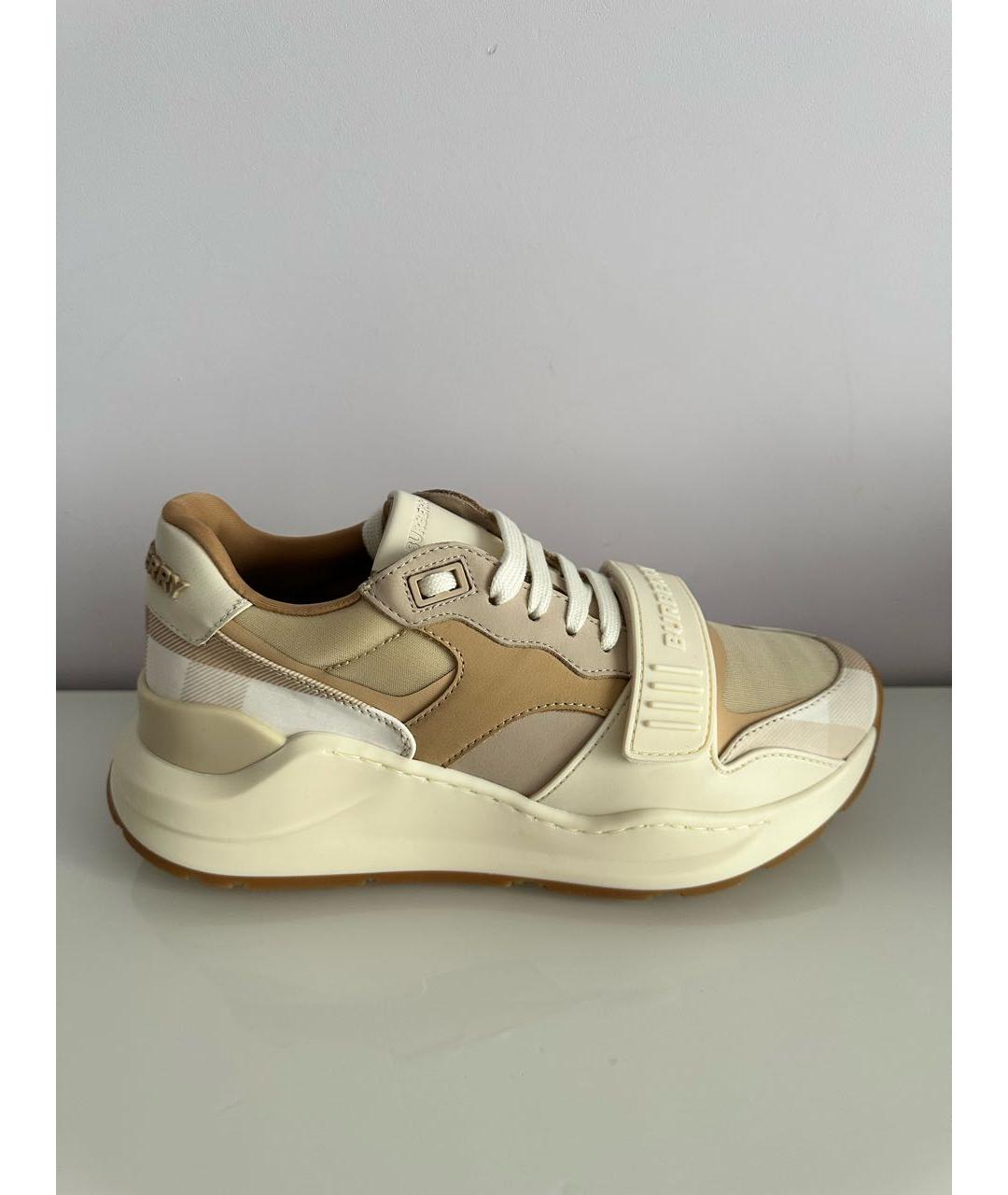 BURBERRY Бежевые кожаные кроссовки, фото 9