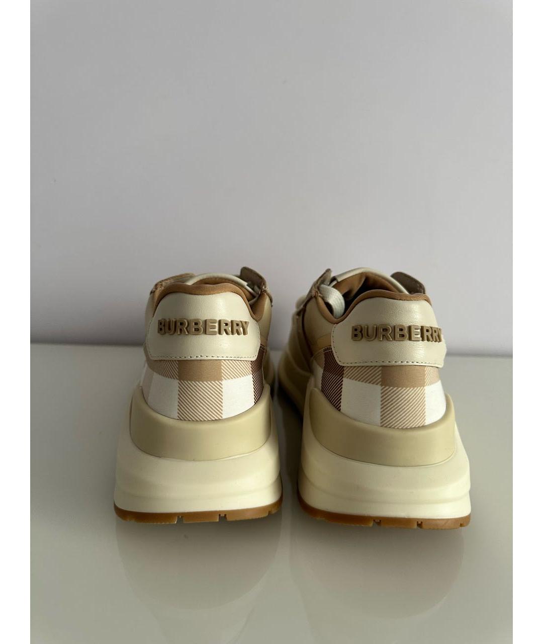 BURBERRY Бежевые кожаные кроссовки, фото 4