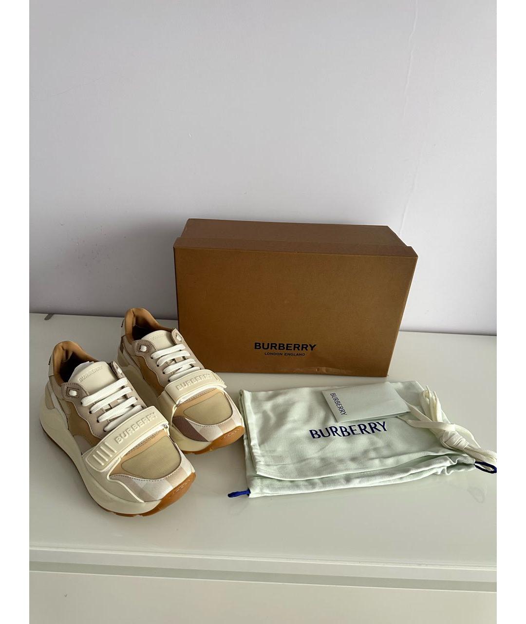 BURBERRY Бежевые кожаные кроссовки, фото 8