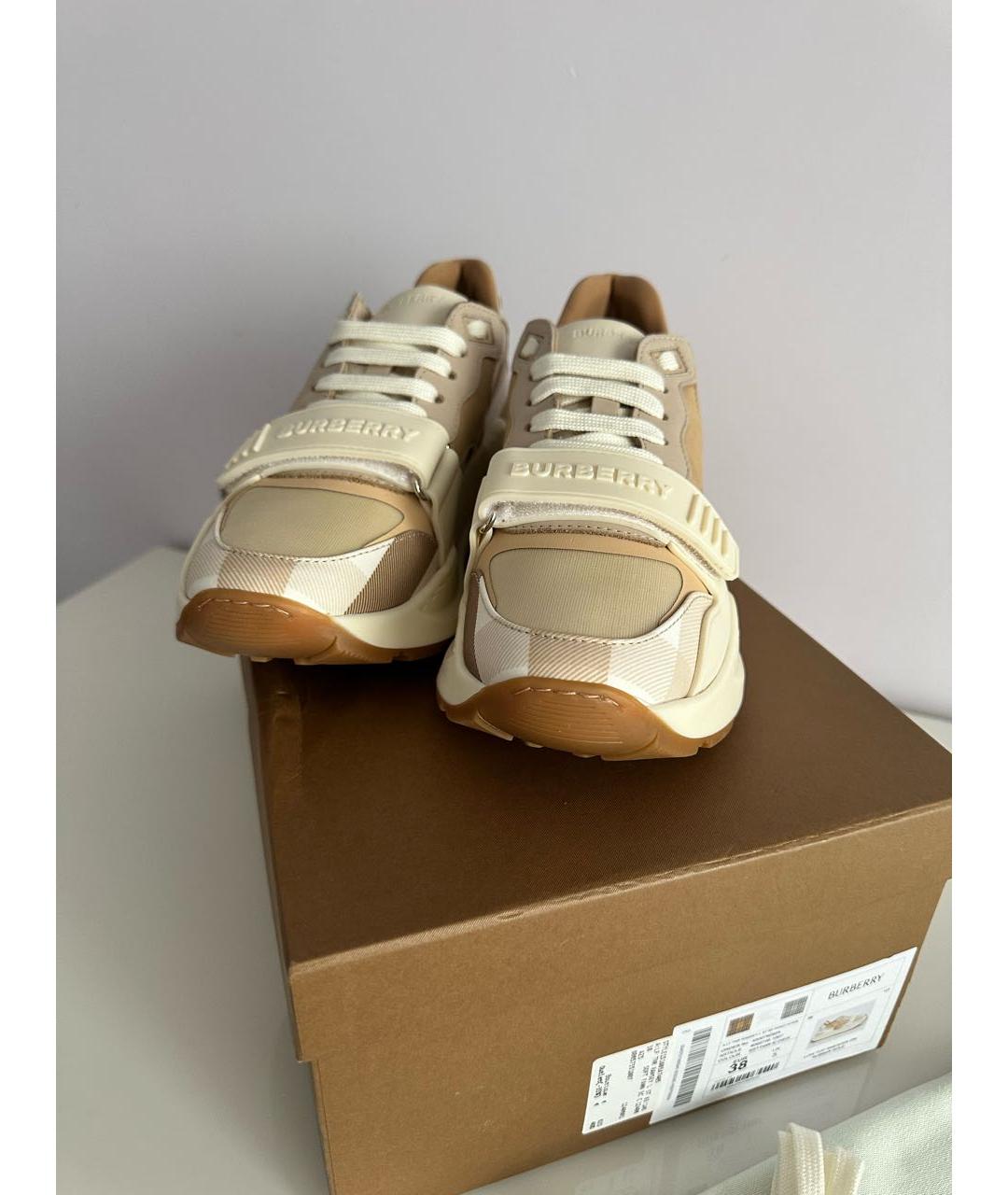 BURBERRY Бежевые кожаные кроссовки, фото 6