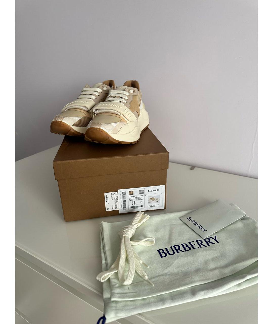 BURBERRY Бежевые кожаные кроссовки, фото 7