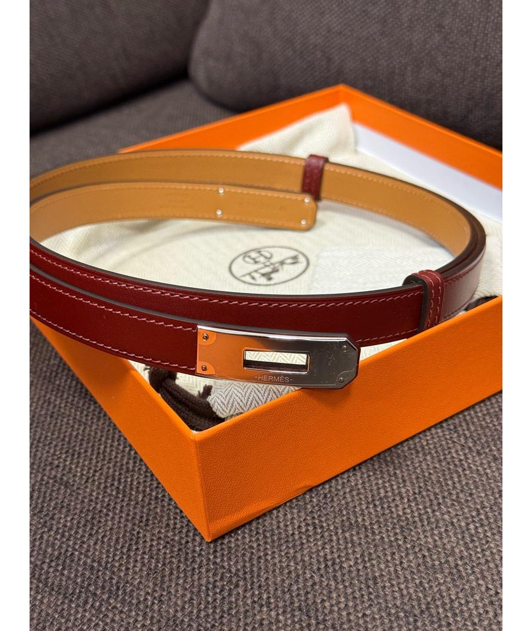 HERMES Бордовый кожаный ремень, фото 3