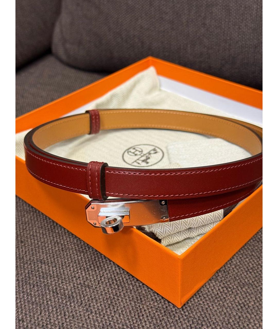 HERMES Бордовый кожаный ремень, фото 5
