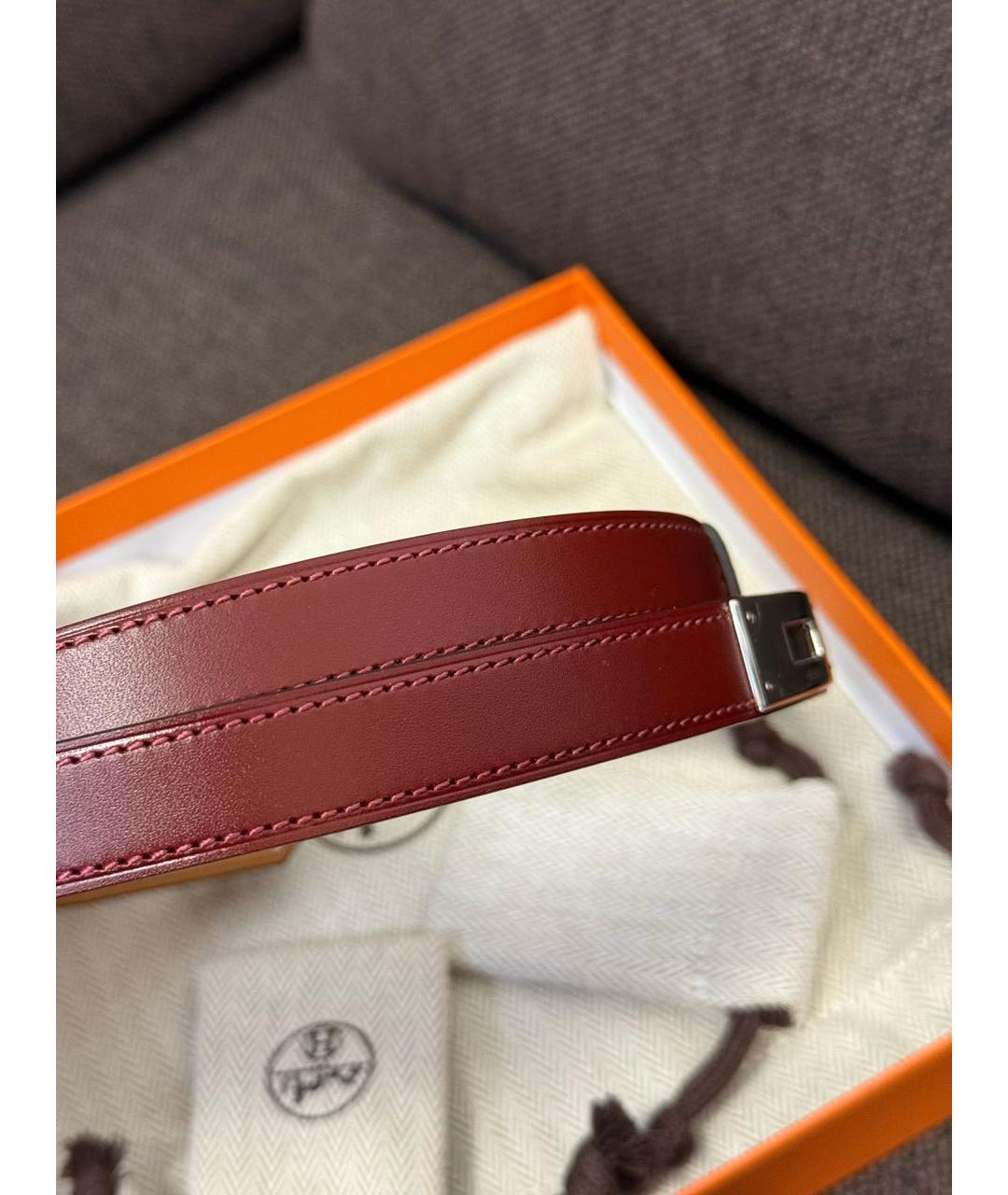 HERMES Бордовый кожаный ремень, фото 4