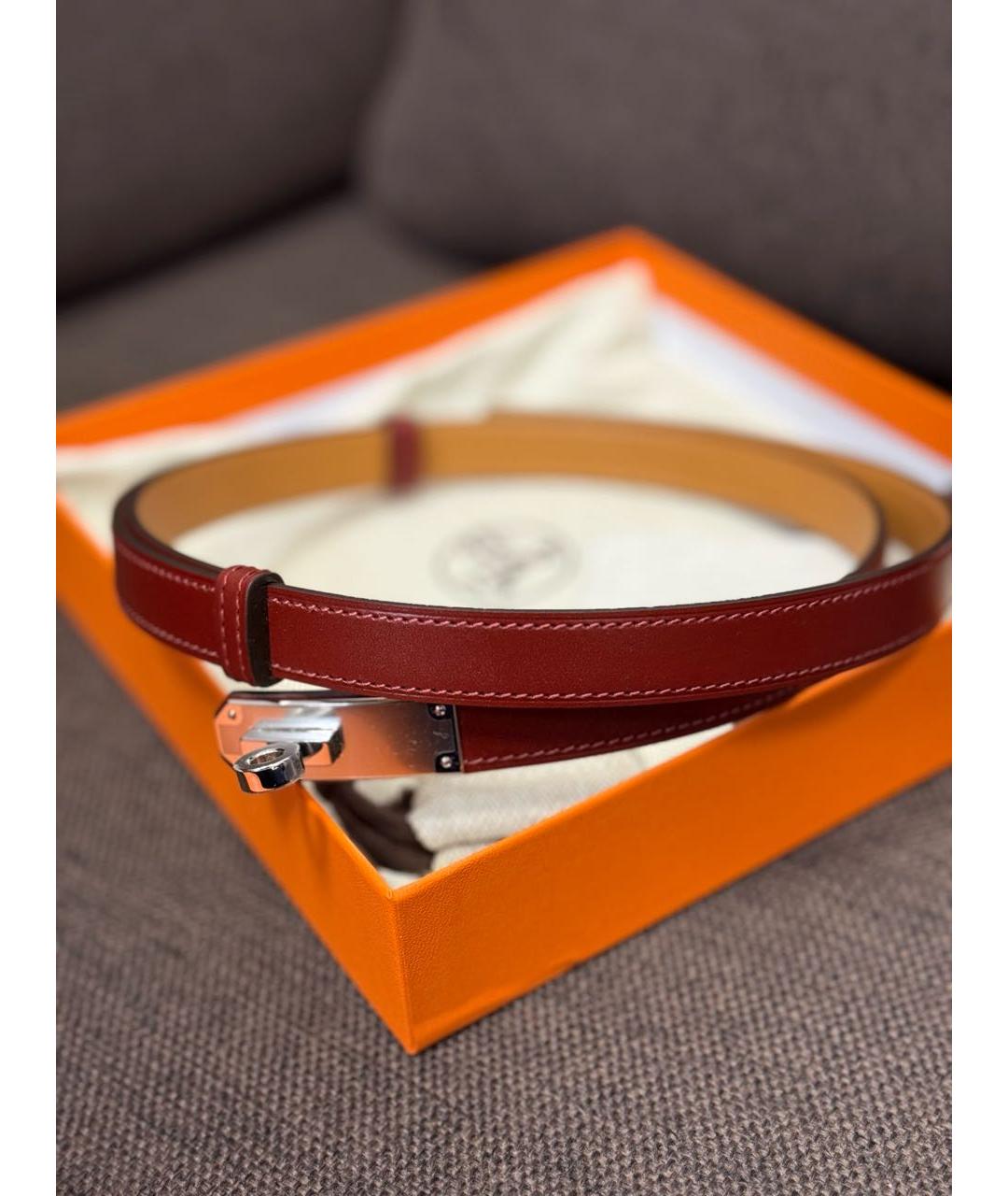 HERMES Бордовый кожаный ремень, фото 2