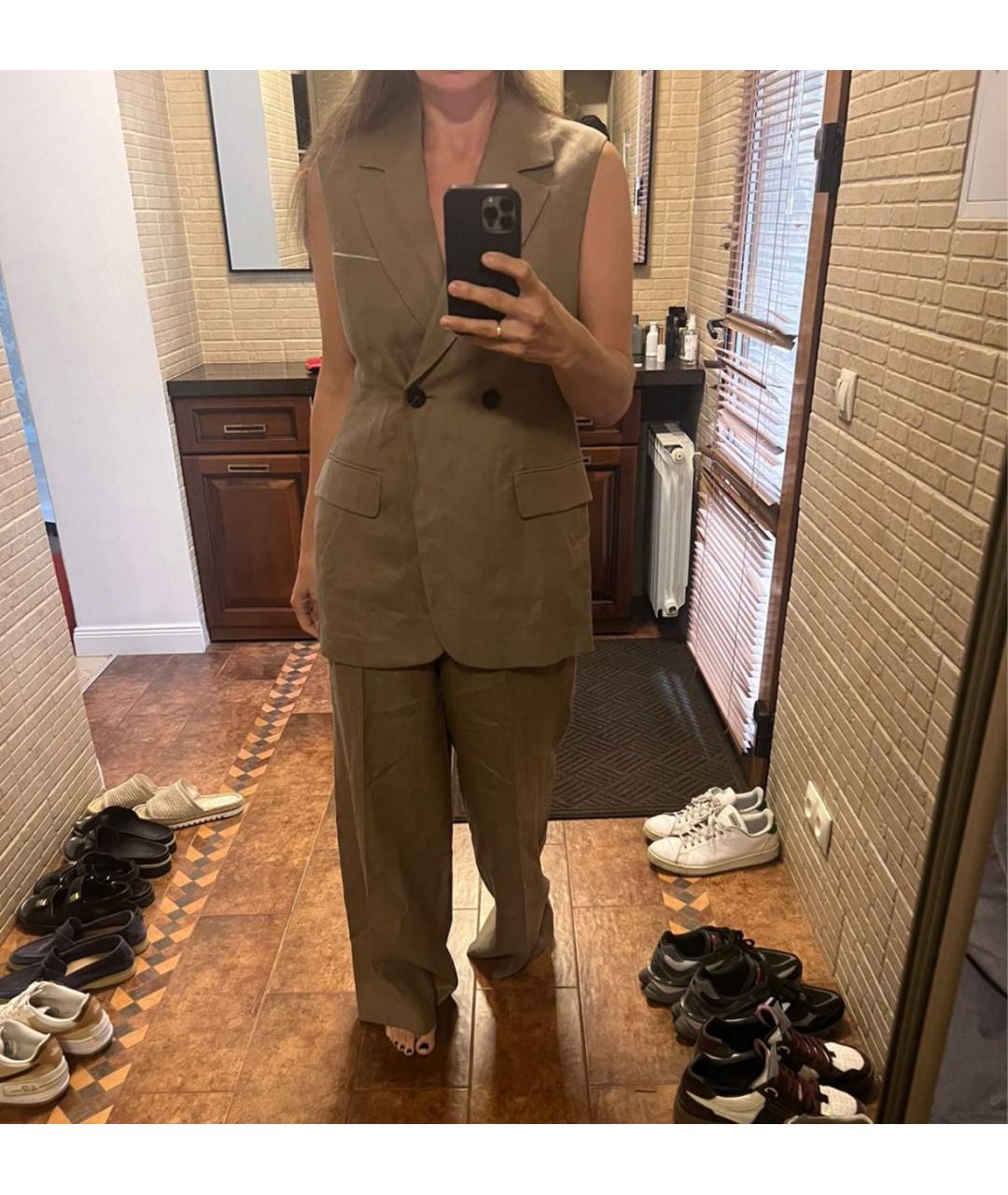 PESERICO Коричневый льняной костюм с брюками, фото 3